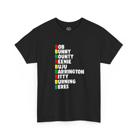 Reggae Legends Tee — Vertical Artists List (Bob, Bunny, Bounty, Buju, Barrington)