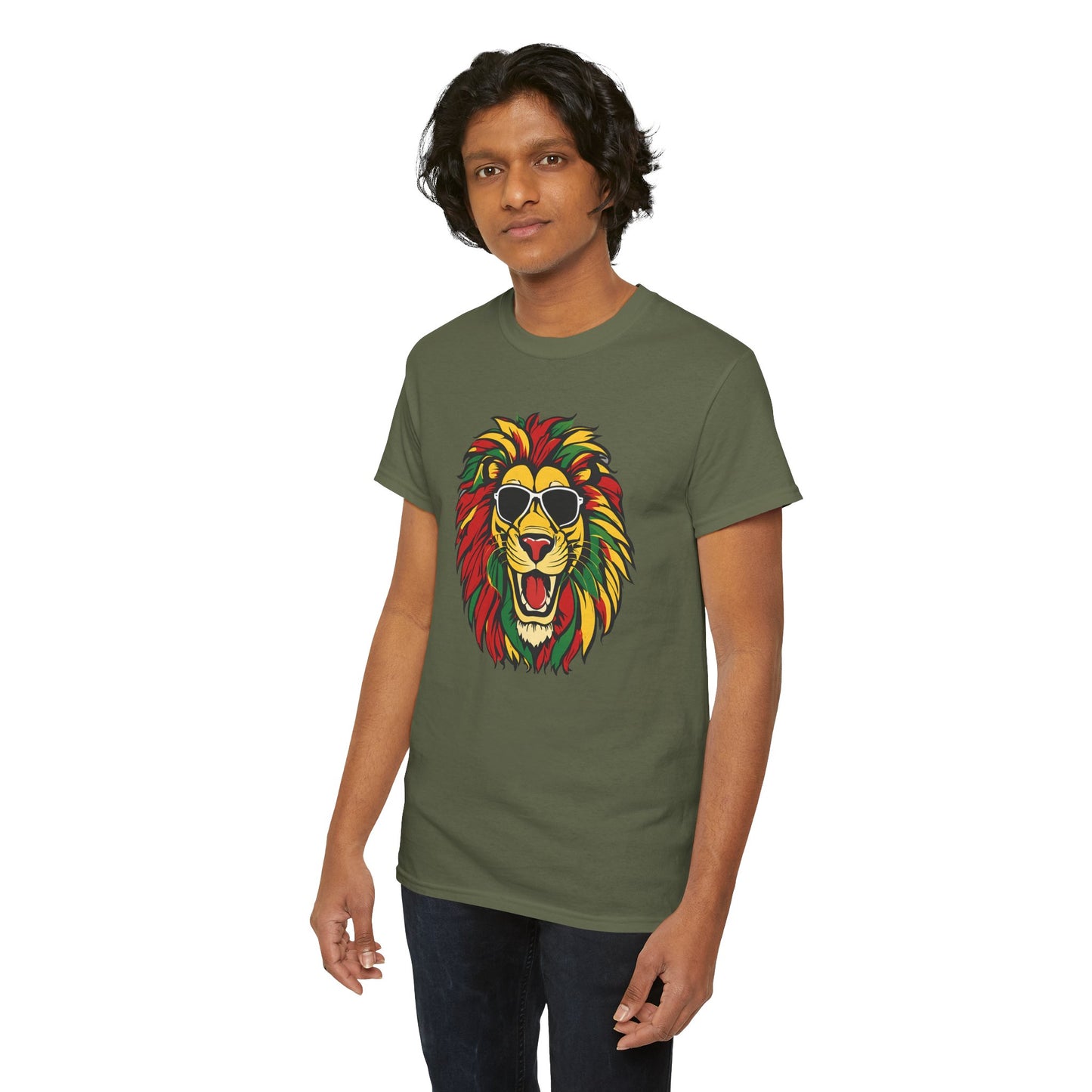 Rasta Lion Graphic Tee — Colorful Reggae Lion with Sunglasses